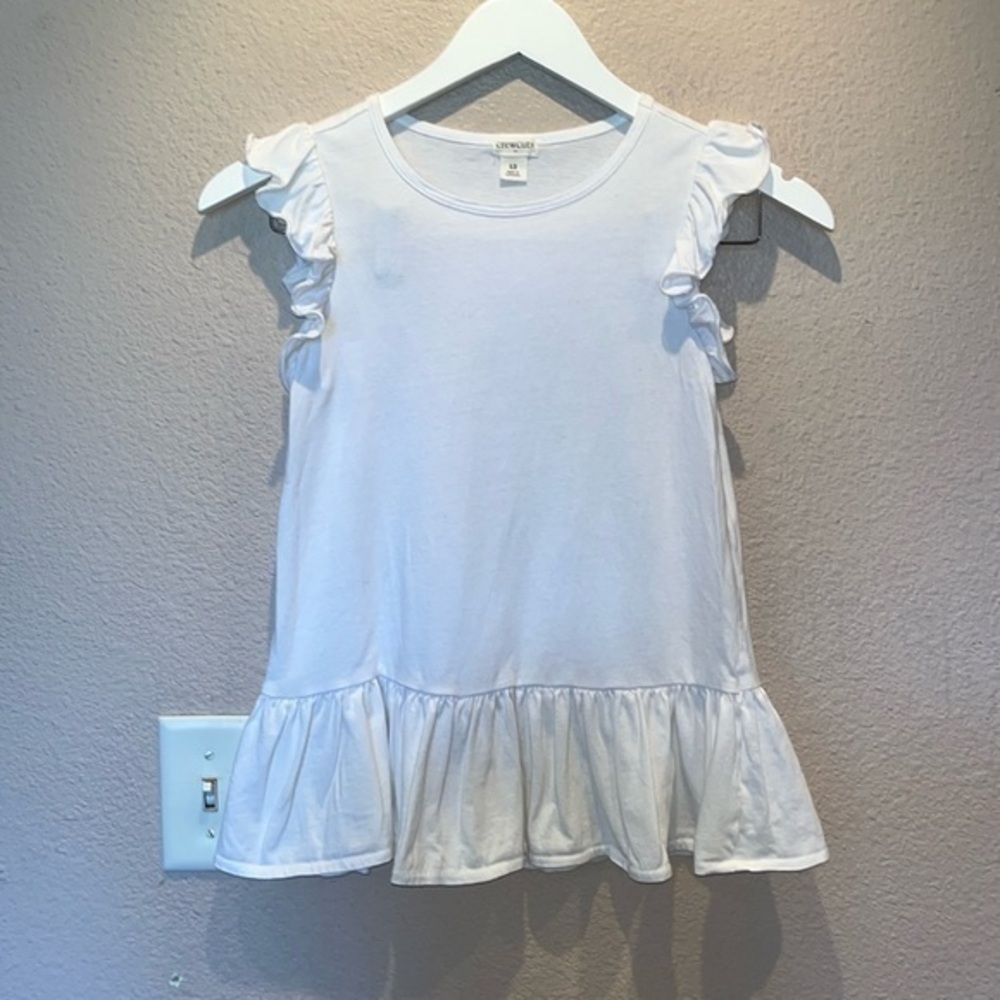 J. Crew Factory Crewcuts Girls White Cotton Flutter Cap Sleeveless Blouse Sz 12